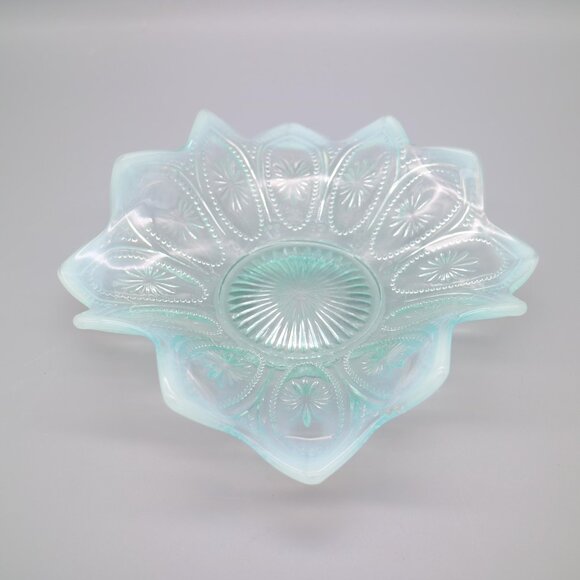 Antique Northwood Spokes and Wheels Pattern Blue Opalescent Glass Bowl c1906 - Picture 1 of 8